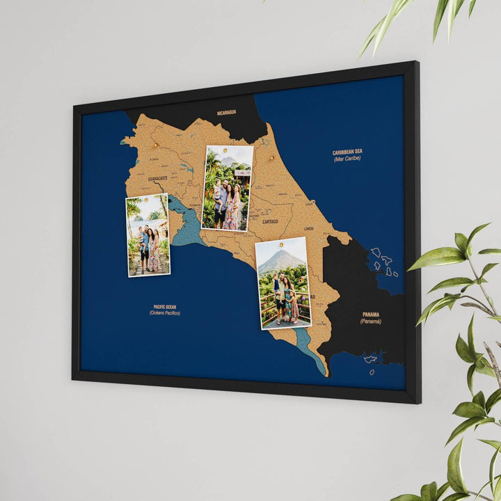 Framed Costa Rica Cork Wall Map Decor