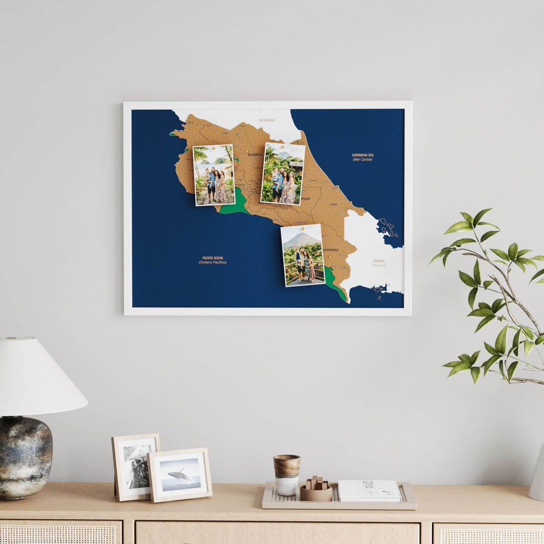 Framed Costa Rica Cork Wall Map Decor