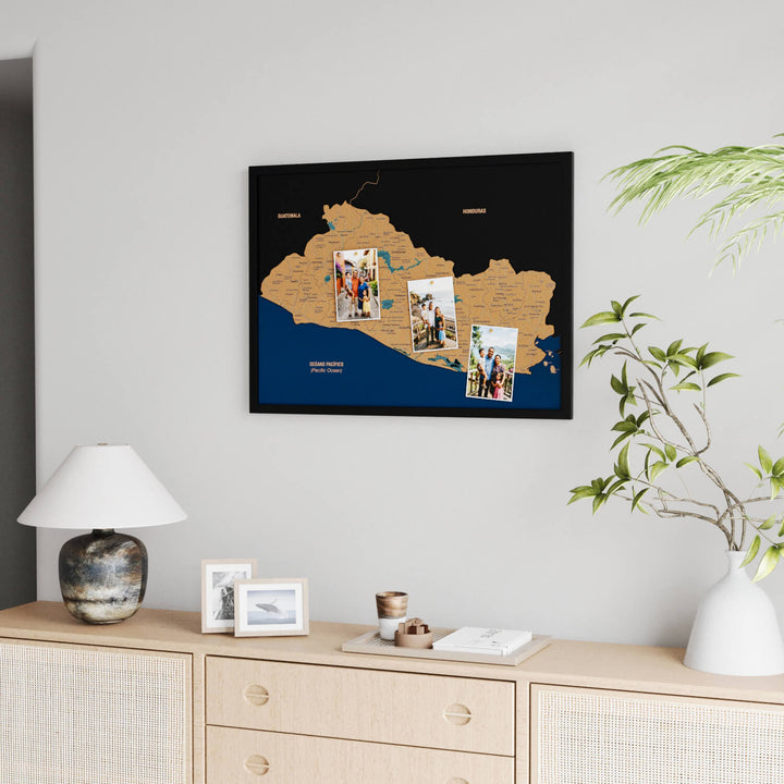 Framed El Salvador Cork Wall Map Decor