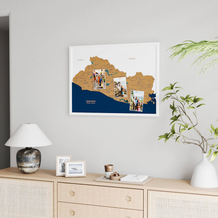 Framed El Salvador Cork Wall Map Decor
