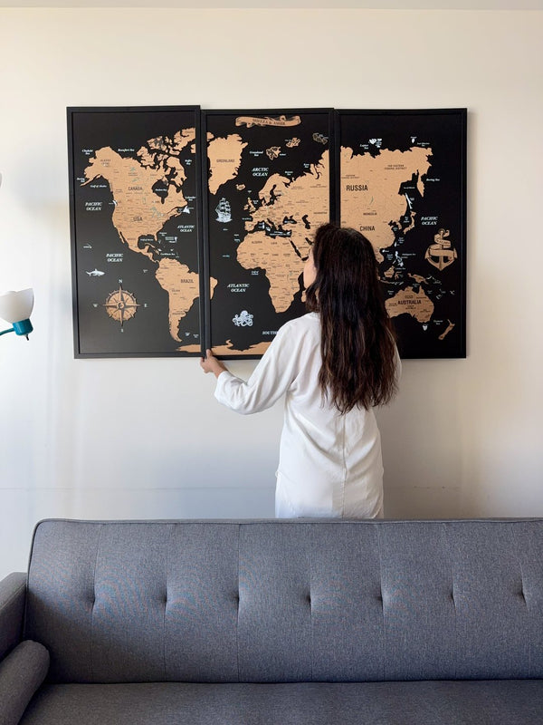 Framed Cork Push Pin World Map