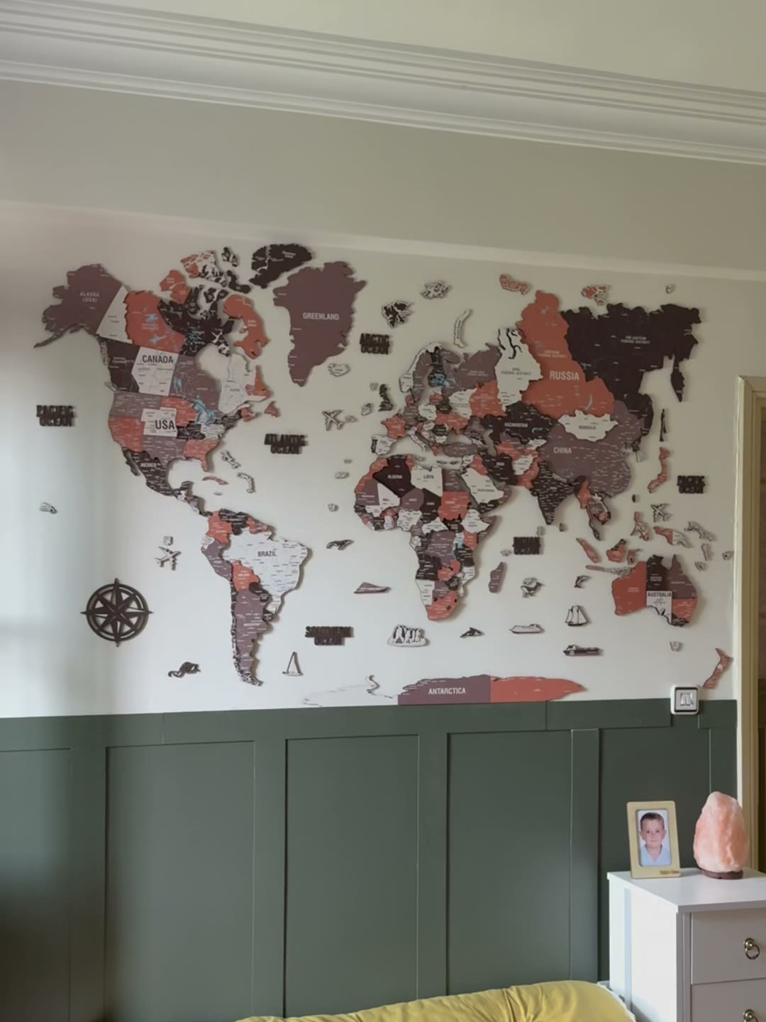 Wooden World Map Wall Art - UV Print, 3D Map with Vibrant Colors (Soil)