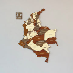 Cities of Colombia 3D wooden multicolor map with department names and a San Andrés plaque, 40 x 31 cm view