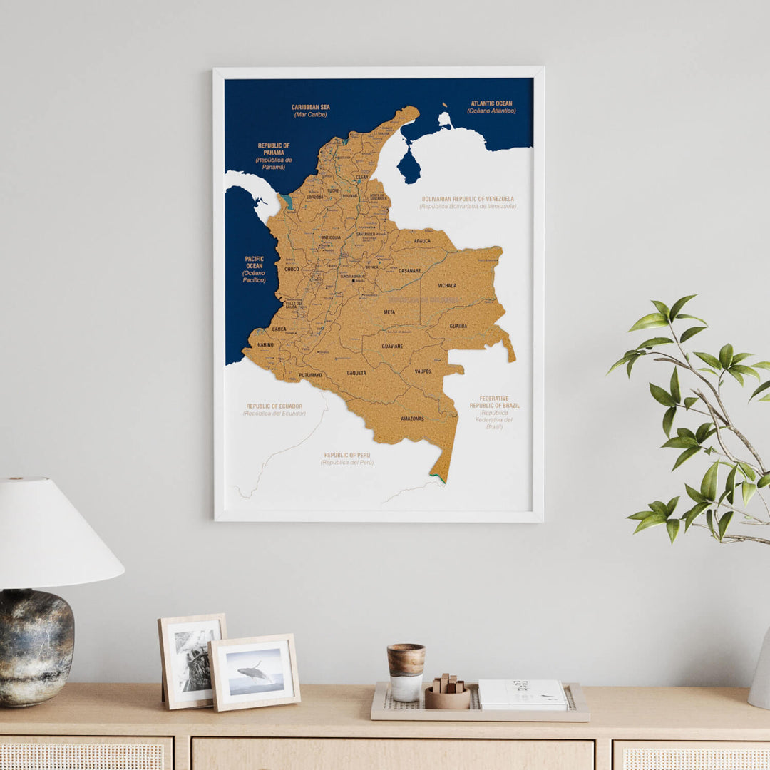 Framed Colombia Cork Map Wall Decor