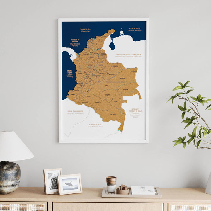 Framed Colombia Cork Map Wall Decor