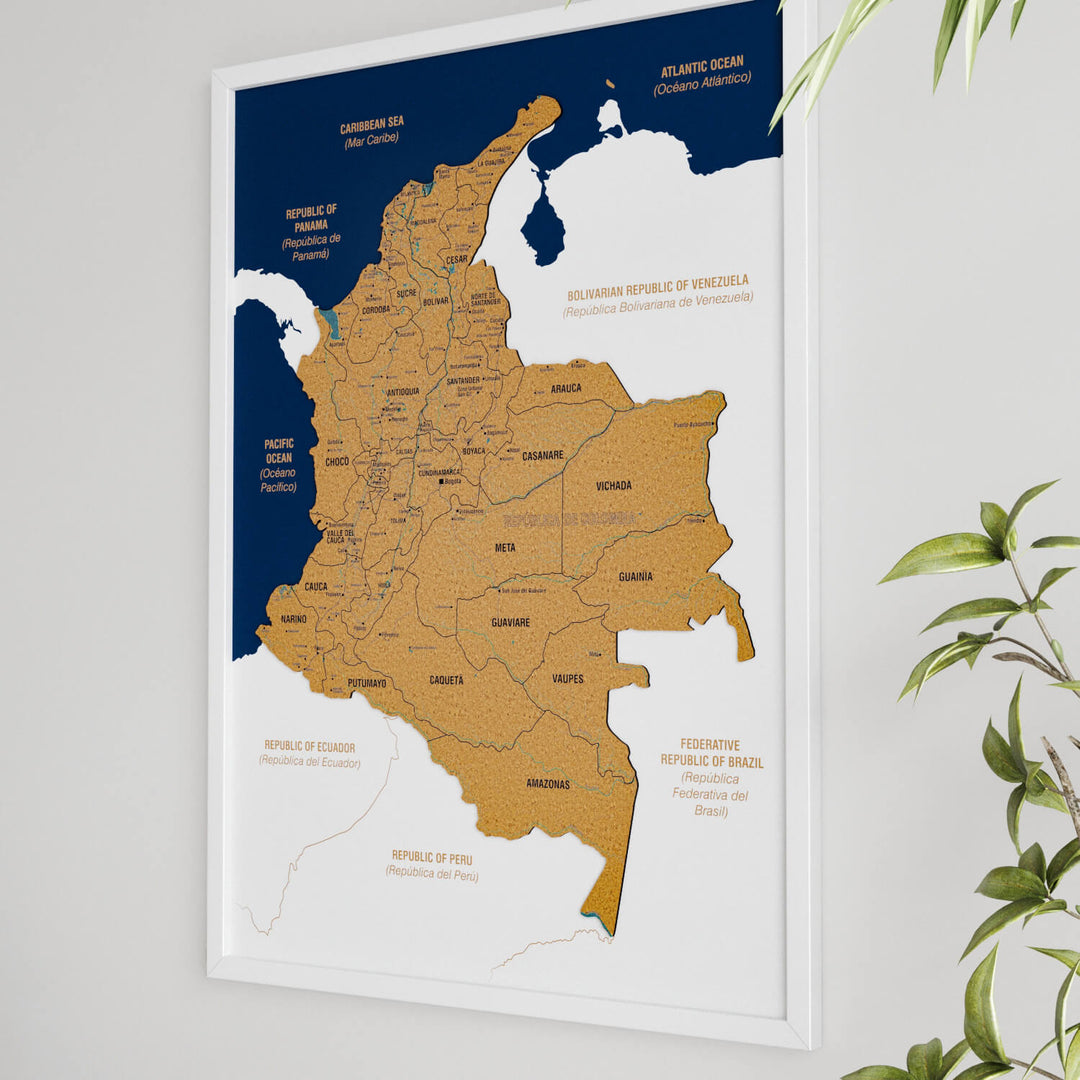 Framed Colombia Cork Map Wall Decor