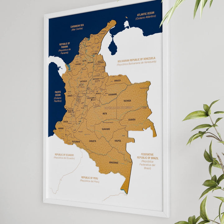 Framed Colombia Cork Map Wall Decor