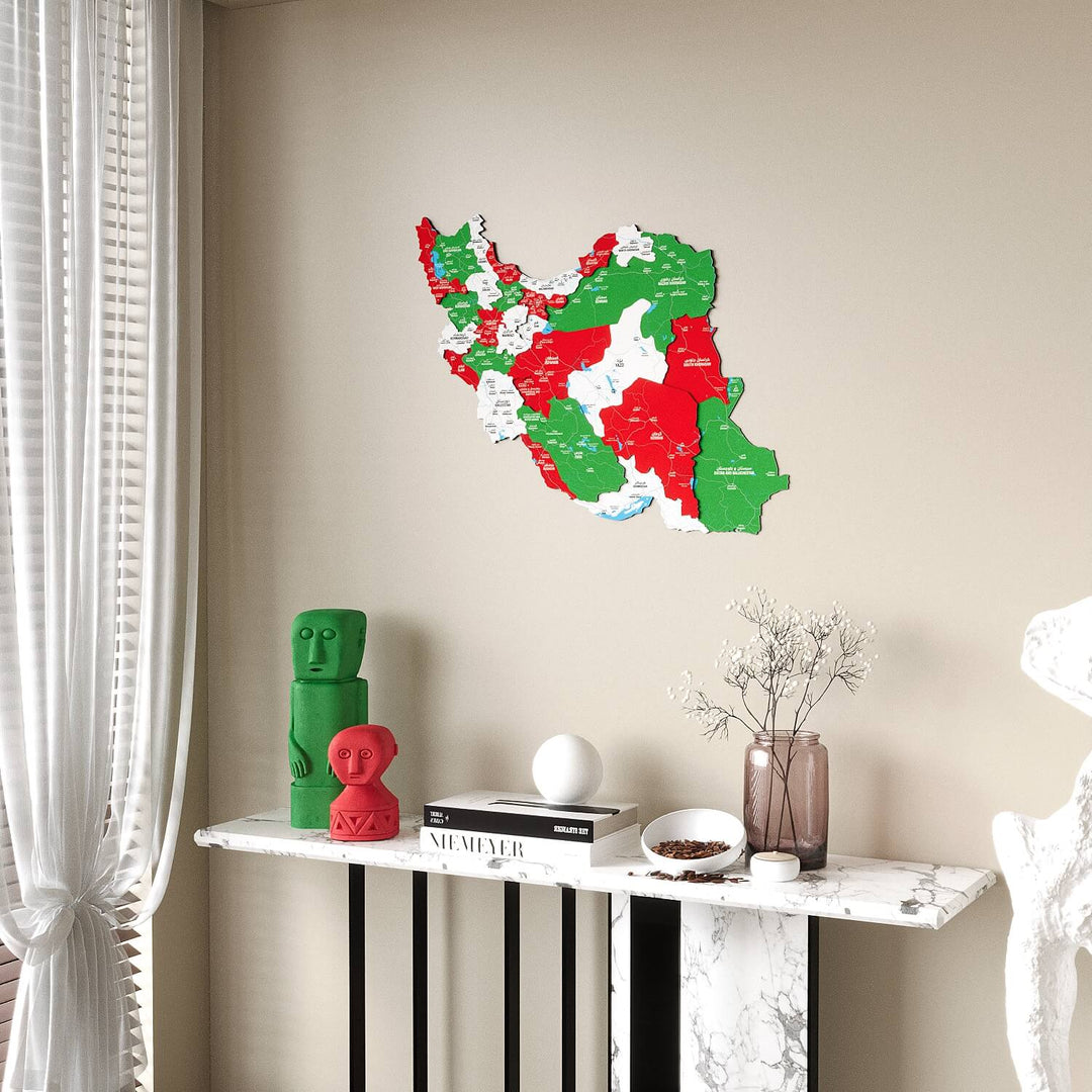Iran Wooden Wall Map Colorful Flag Edition Decor