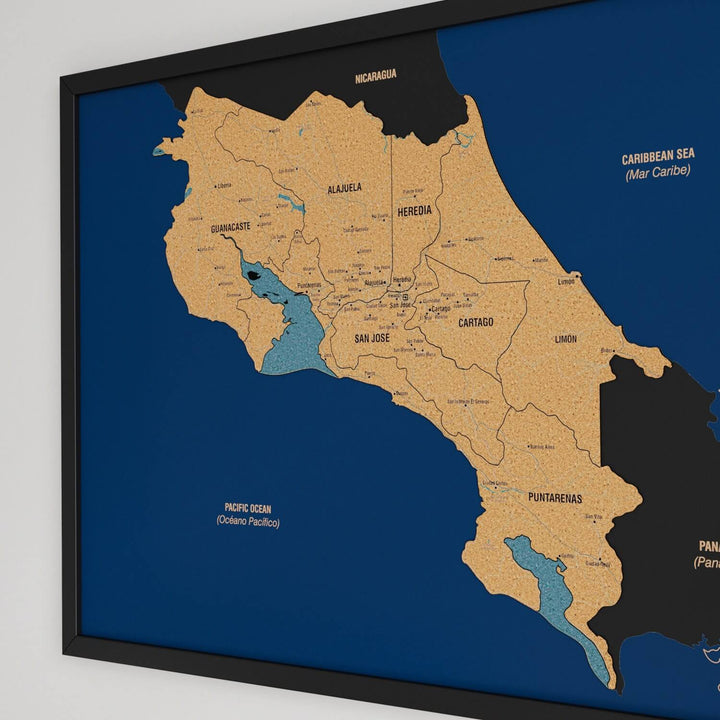 Framed Costa Rica Cork Wall Map Decor