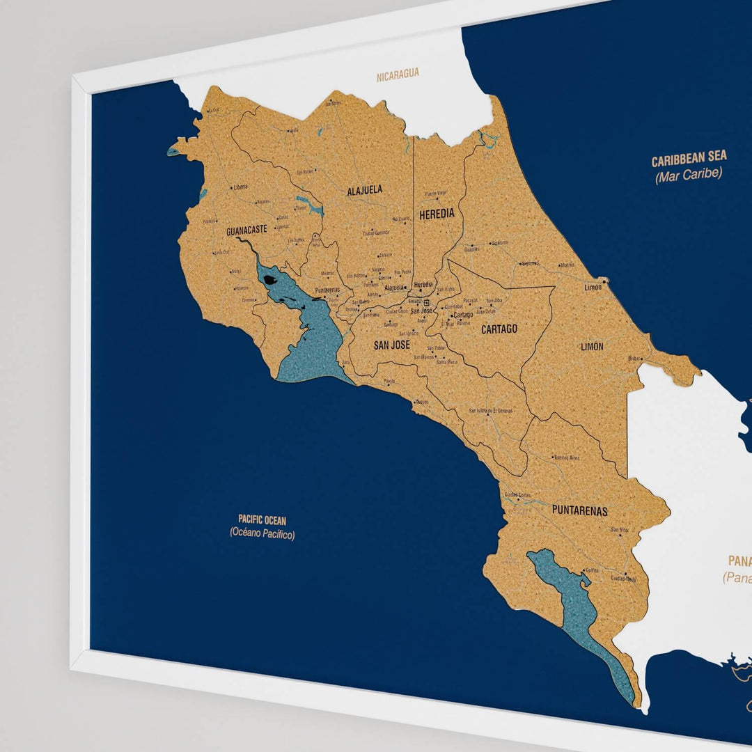 Framed Costa Rica Cork Wall Map Decor