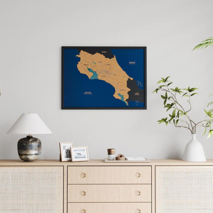 Framed Costa Rica Cork Wall Map Decor