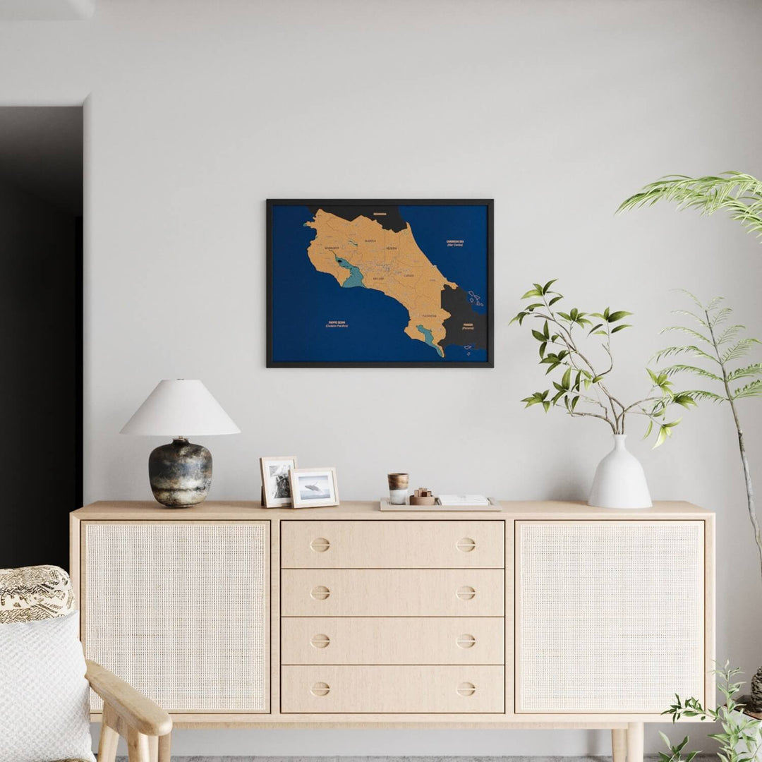 Framed Costa Rica Cork Wall Map Decor