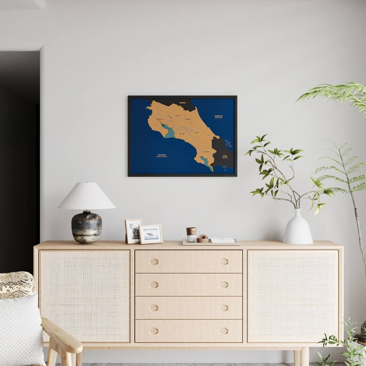 Framed Costa Rica Cork Wall Map Decor