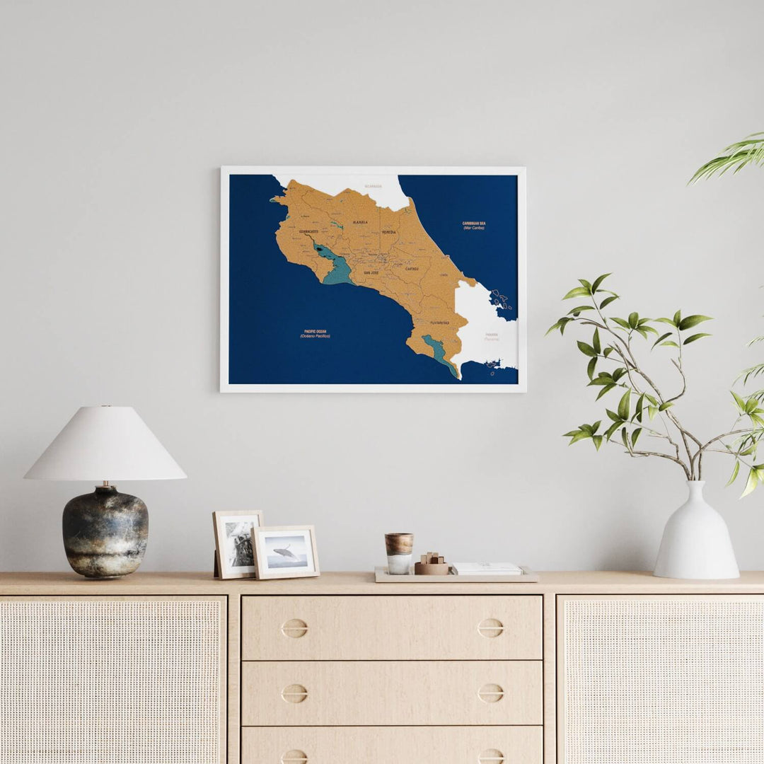 Framed Costa Rica Cork Wall Map Decor