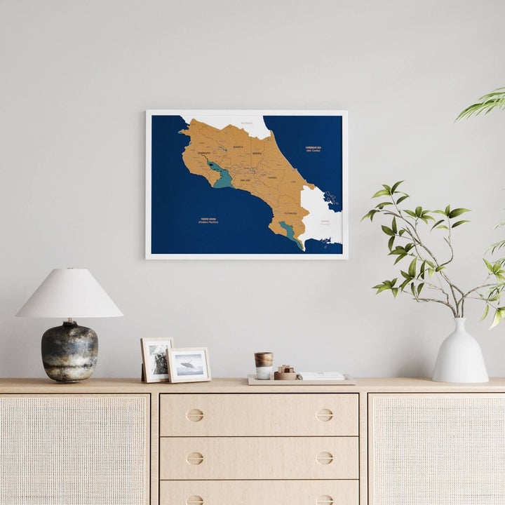 Framed Costa Rica Cork Wall Map Decor