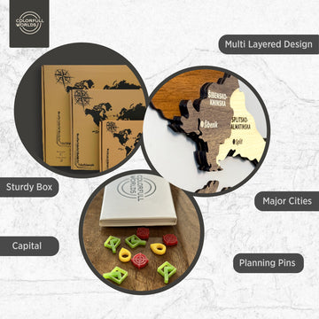 Croatia wooden map features: multi-layered design, major cities, capital, planning pins and a sturdy box