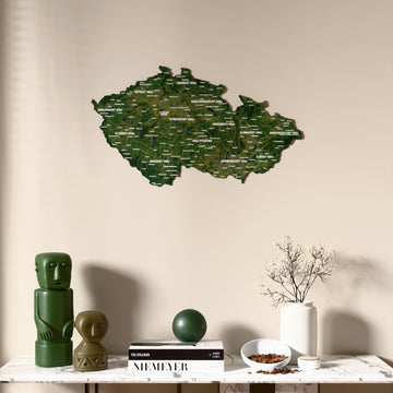 Satellite Czech Republic wooden wall map above a marble console, front view