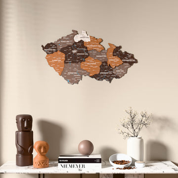 Soil Czech Republic wooden wall map above a marble console, front view