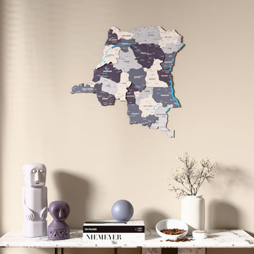 Nimbus Democratic Republic of the Congo wooden wall map above a marble console, front view