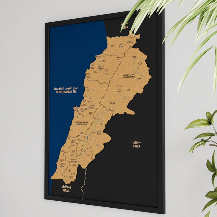 Framed Lebanon Cork Wall Map Decor