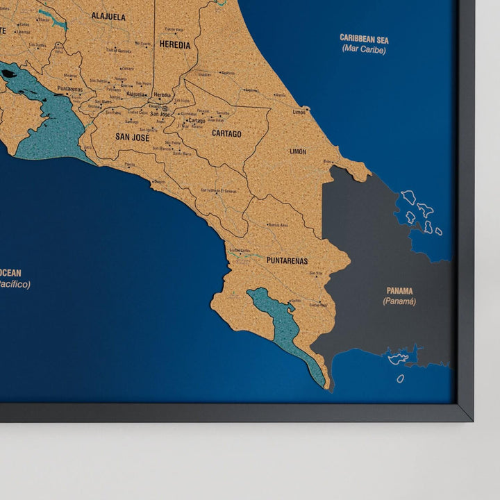 Framed Costa Rica Cork Wall Map Decor