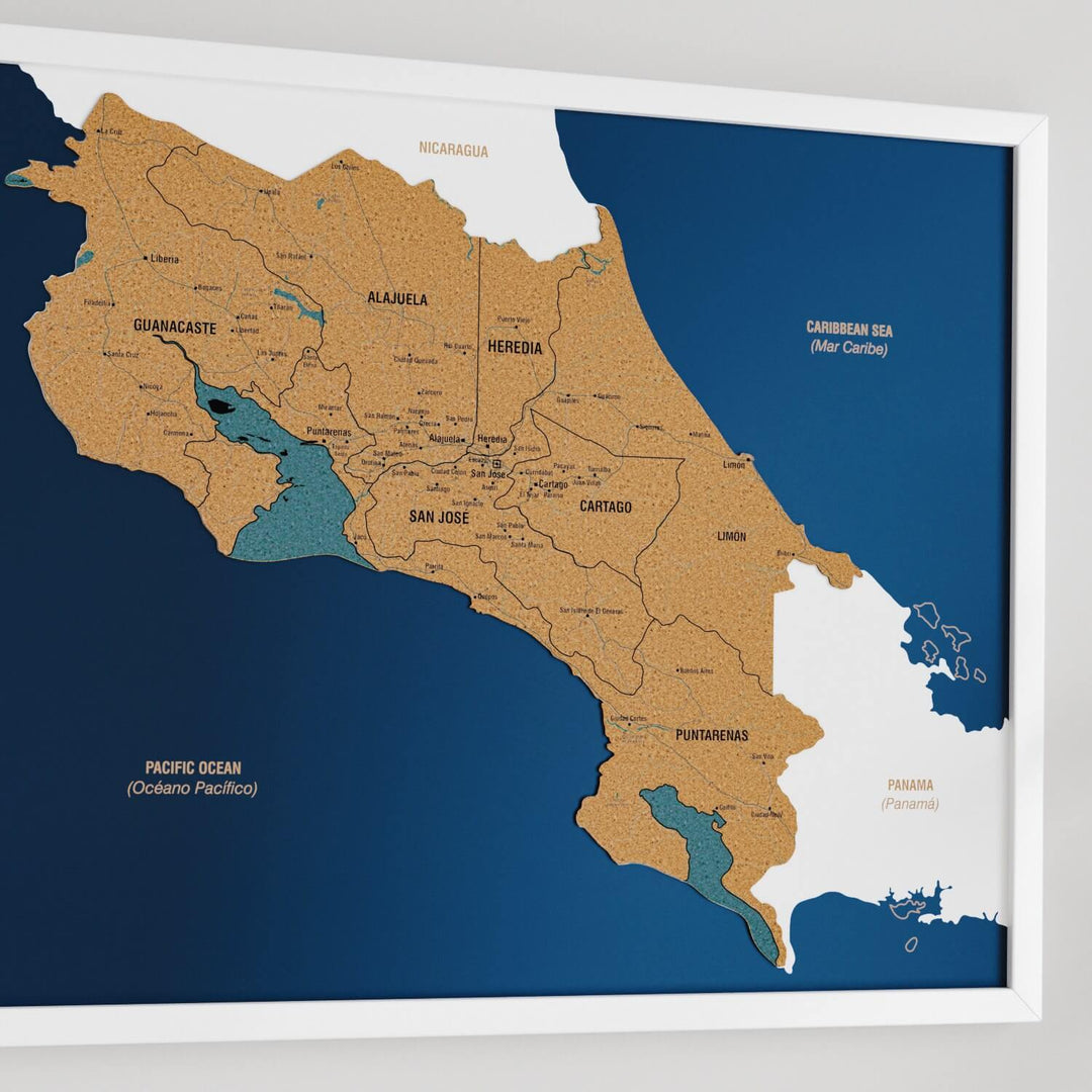 Framed Costa Rica Cork Wall Map Decor