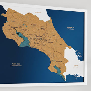 Framed Costa Rica Cork Wall Map Decor
