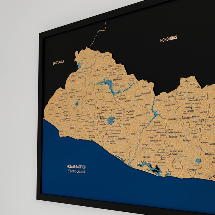 Framed El Salvador Cork Wall Map Decor