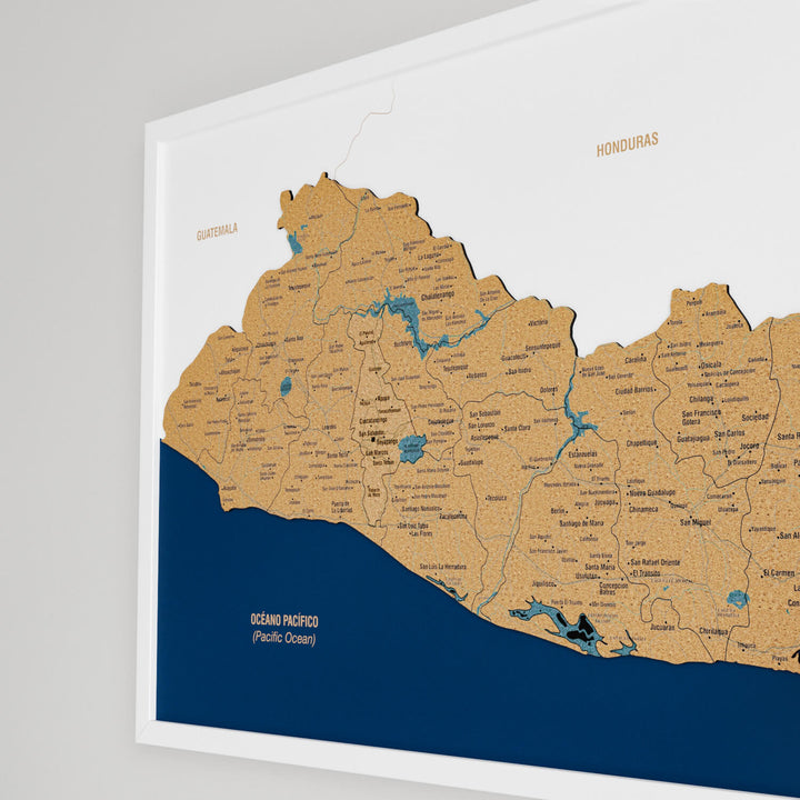 Framed El Salvador Cork Wall Map Decor