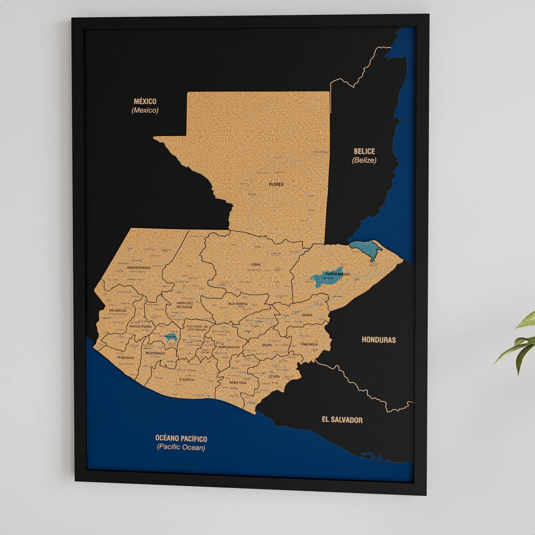 Framed Guatemala Cork Wall Map Decor
