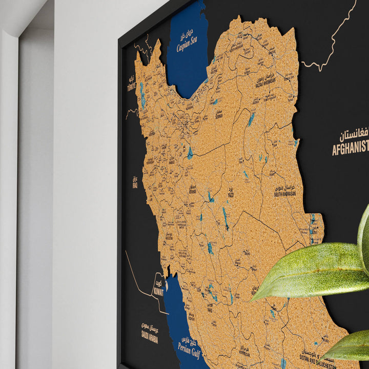 Framed Iran Cork Wall Map Decor