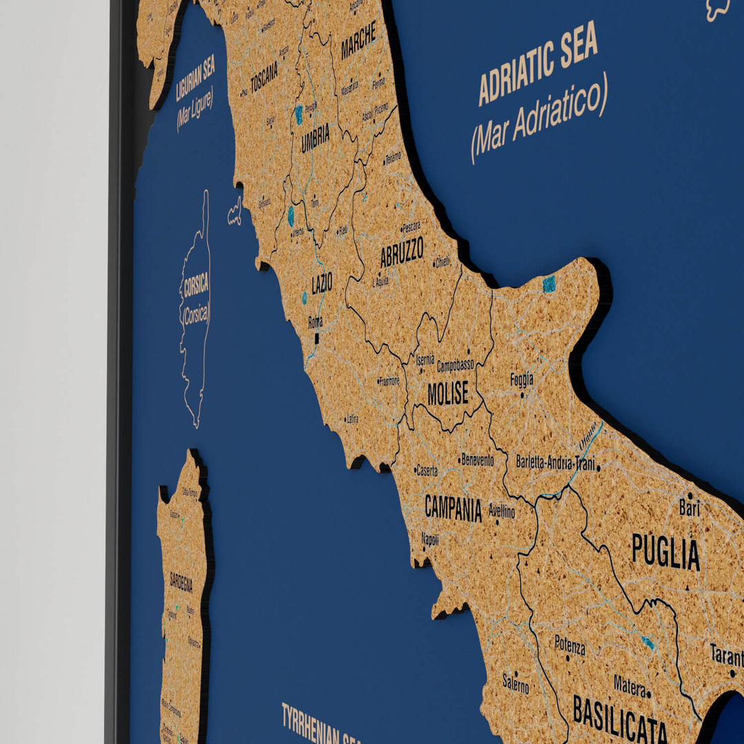 Framed Italy Cork Wall Map Decor