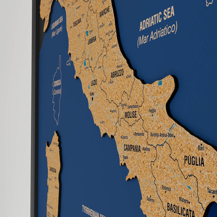 Framed Italy Cork Wall Map Decor