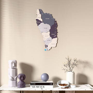 Nimbus Dominica wooden wall map above a marble console, front view