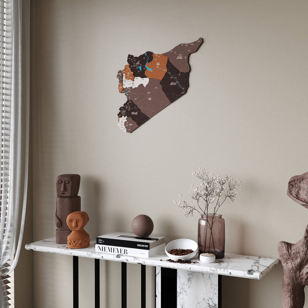 Syrian Wooden Wall Map 3D Art Decor