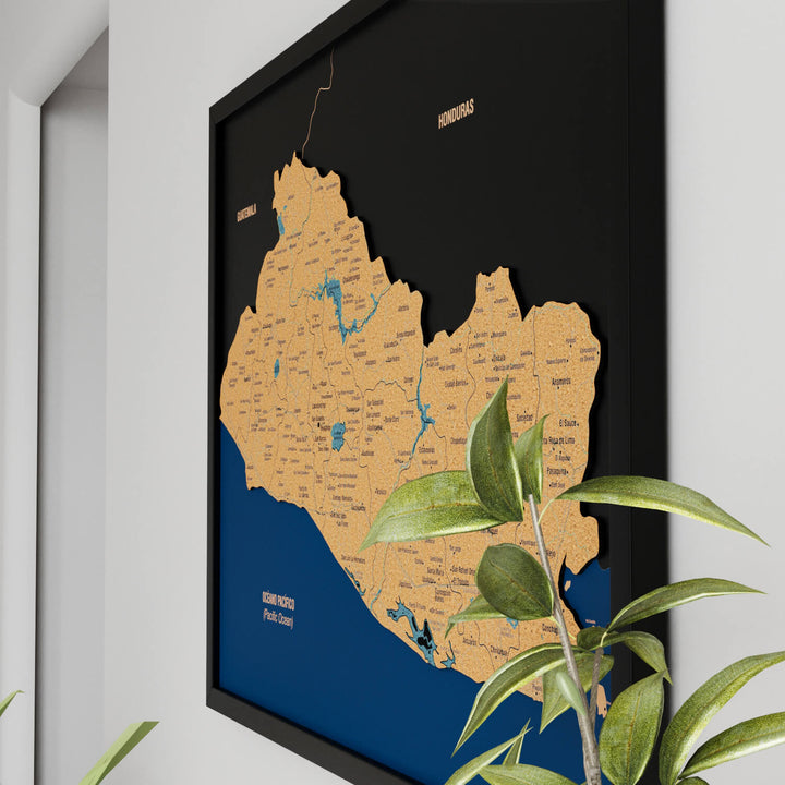Framed El Salvador Cork Wall Map Decor