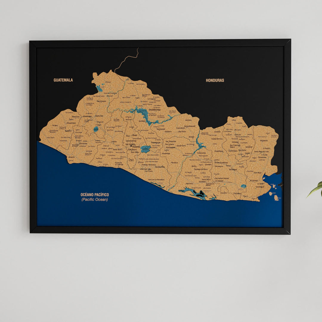Framed El Salvador Cork Wall Map Decor