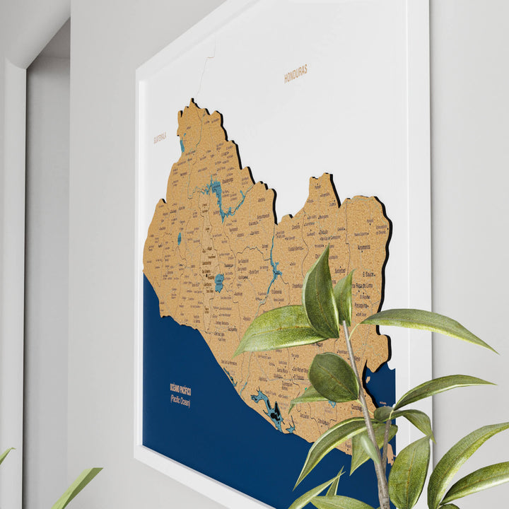Framed El Salvador Cork Wall Map Decor