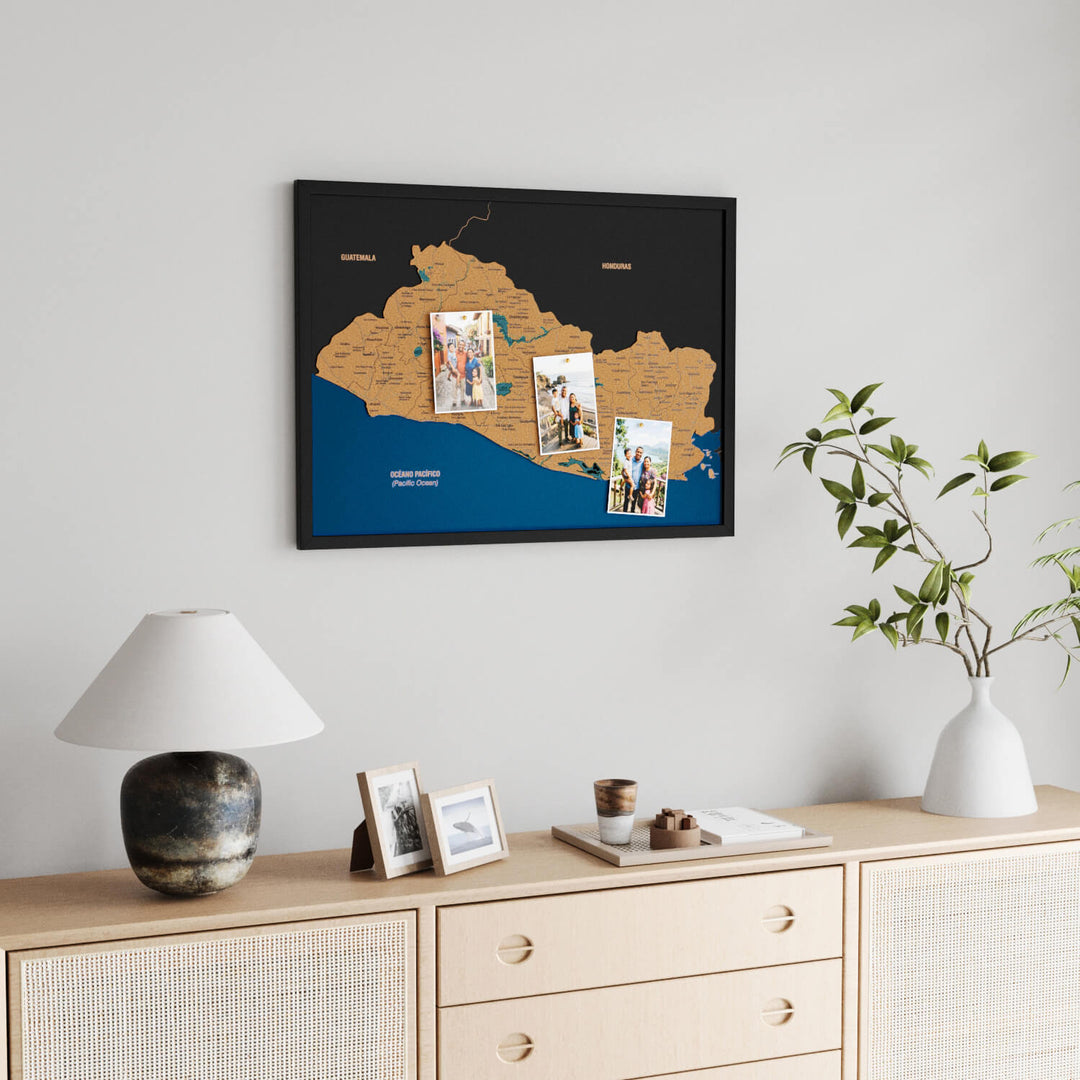 Framed El Salvador Cork Wall Map Decor
