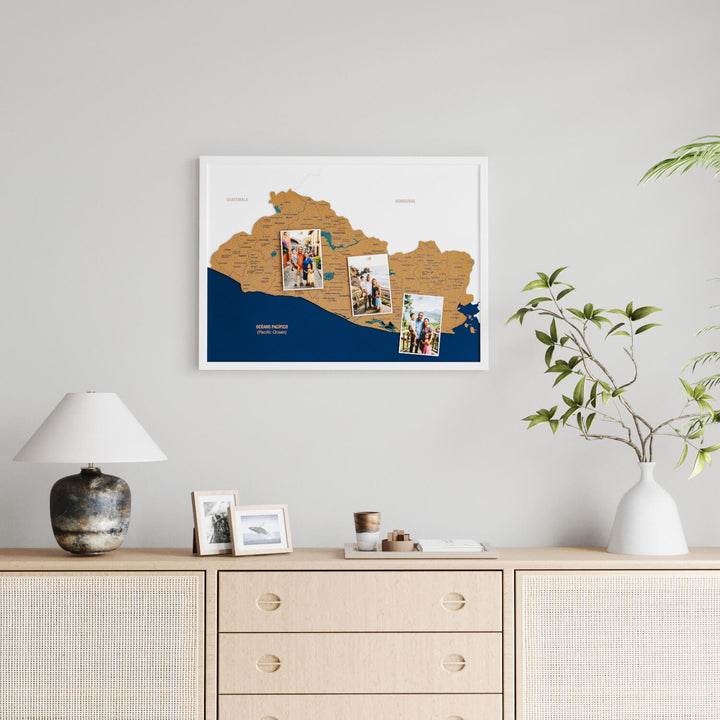 Framed El Salvador Cork Wall Map Decor