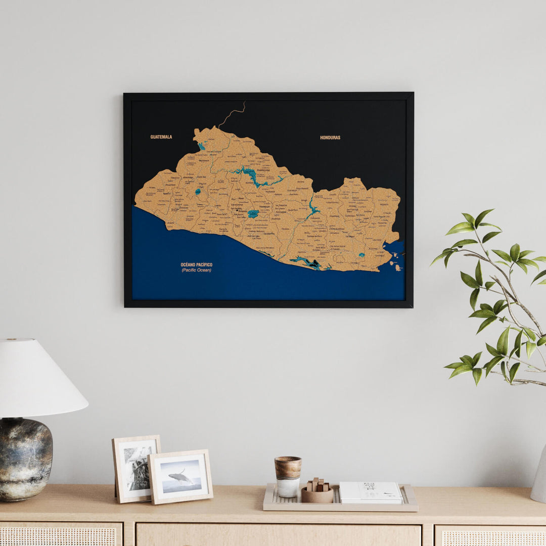 Framed El Salvador Cork Wall Map Decor