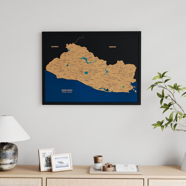 Framed El Salvador Cork Wall Map Decor
