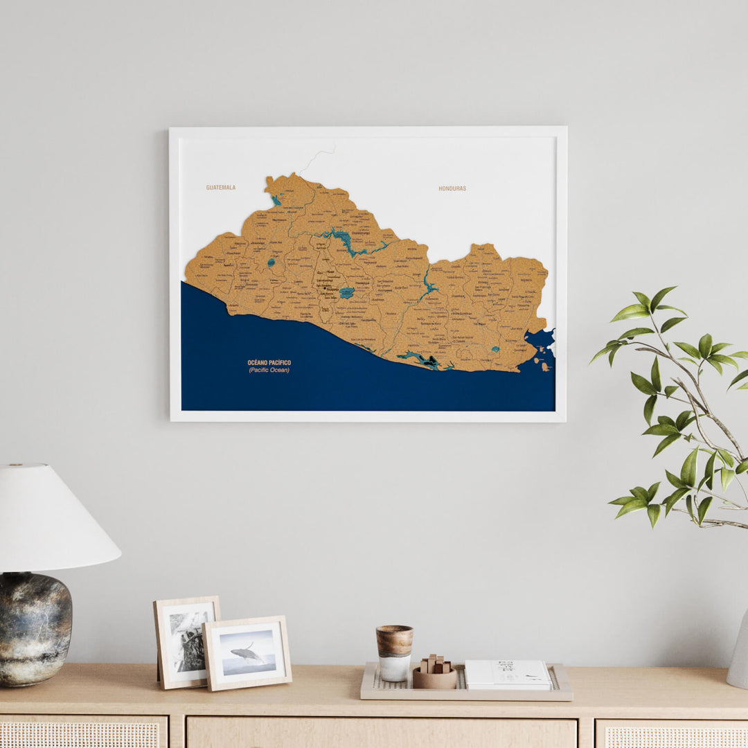 Framed El Salvador Cork Wall Map Decor