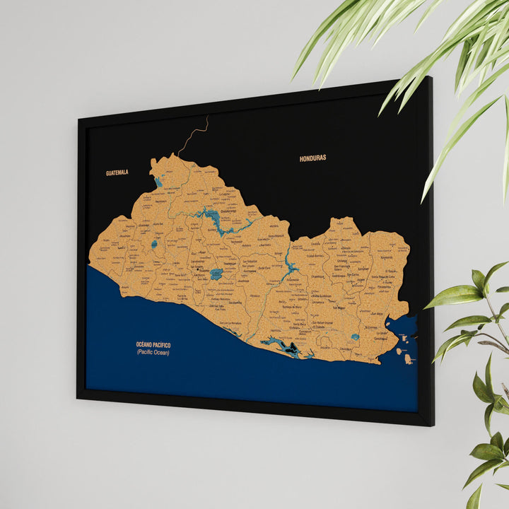 Framed El Salvador Cork Wall Map Decor