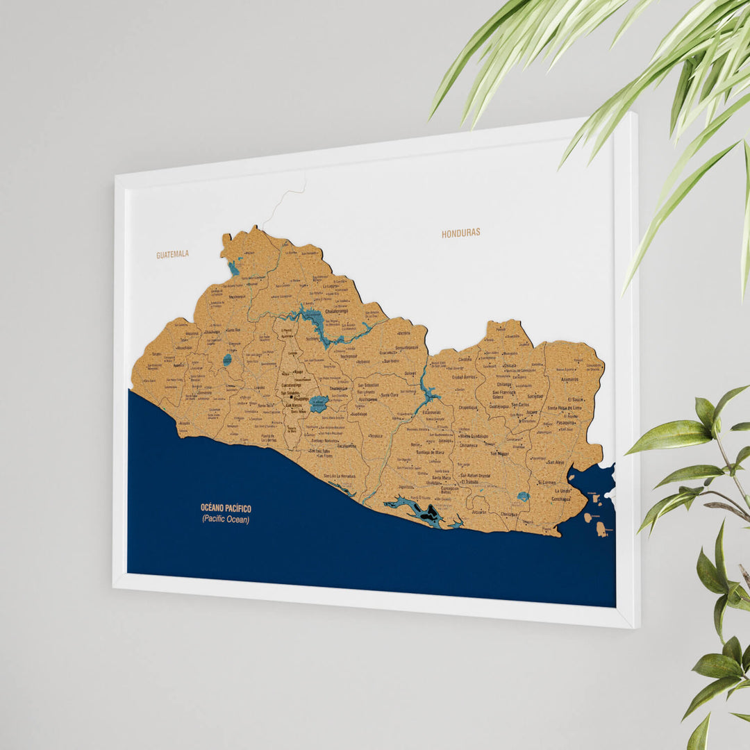 Framed El Salvador Cork Wall Map Decor