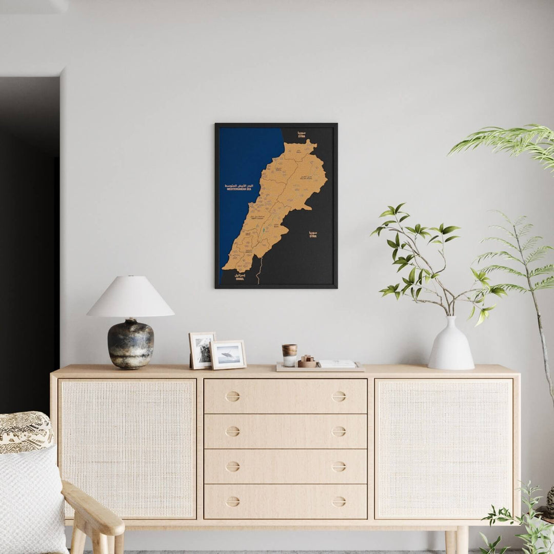 Framed Lebanon Cork Wall Map Decor