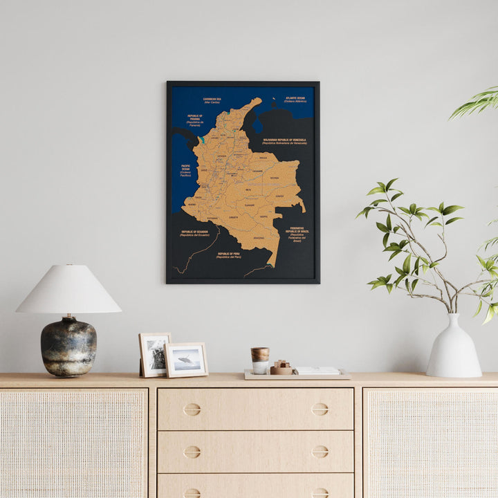 Framed Colombia Cork Map Wall Decor
