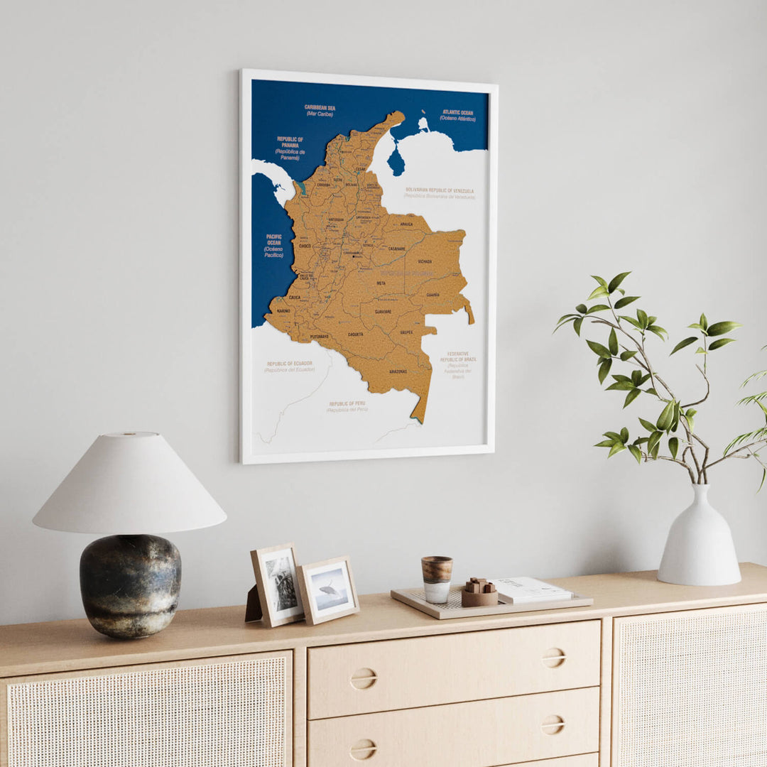 Framed Colombia Cork Map Wall Decor