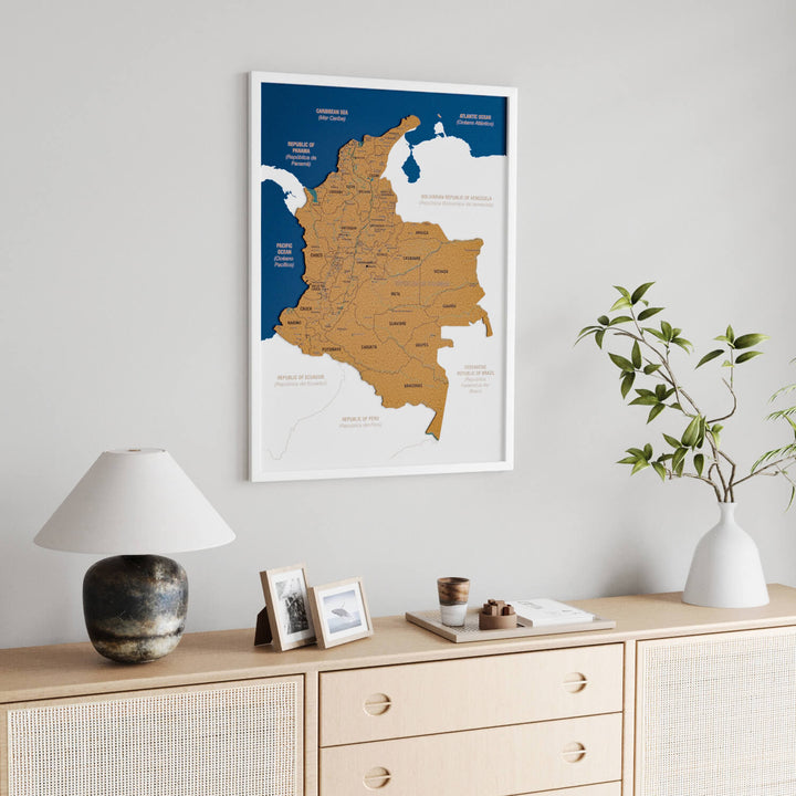Framed Colombia Cork Map Wall Decor