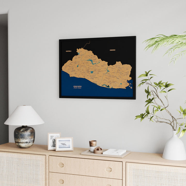 Framed El Salvador Cork Wall Map Decor